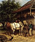 Famous Horses Paintings - Two Horses By A Stable